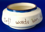 Mottoware Sugar Basin Watcombe Devon Ware Soft Words Win Hard Hearts 1910s