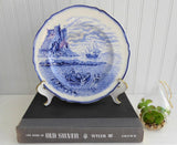 Galleon Marine Landscape Blue Transferware Plate Steventon UK 1910s Sailing Ship