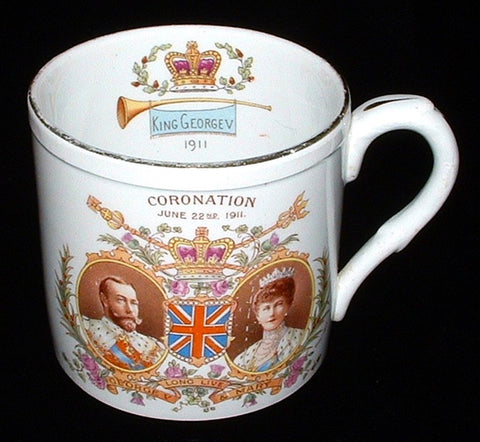 Coronation Mug Shelley 1911 King George V Color Portraits Lion Back