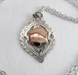 English Hallmarked Pocket Watch Fob Sterling Silver 10ct Rose Gold Hand Pierced 1915