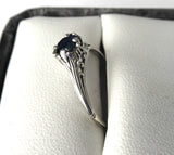 Art Deco Filigree Blue Sapphire Engagement Ring 18K White Gold Estate Hand Pierced