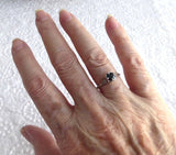 Art Deco Filigree Blue Sapphire Engagement Ring 18K White Gold Estate Hand Pierced