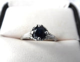 Art Deco Filigree Blue Sapphire Engagement Ring 18K White Gold Estate Hand Pierced