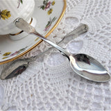 Pair Antique English Silver Master Salt Spoons Tipped 1920s Silver Mustard Coffee