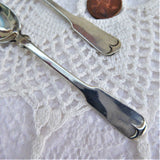 Pair Antique English Silver Master Salt Spoons Tipped 1920s Silver Mustard Coffee