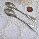 Pair Antique English Silver Master Salt Spoons Tipped 1920s Silver Mustard Coffee