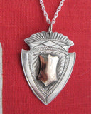 Necklace English Silver Watch Fob Hallmarked Sterling Silver 10k Rose Gold Shield 1927