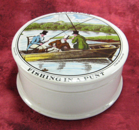 Pot And Lid Ceramic Jar Fishing In A Punt St. James's Vintage Hackney 1920s