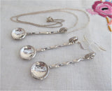 Necklace Earrings George V Threepence Salt Spoons Sterling Silver Barley Twist 1920s Chain