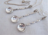 Necklace Earrings George V Threepence Salt Spoons Sterling Silver Barley Twist 1920s Chain