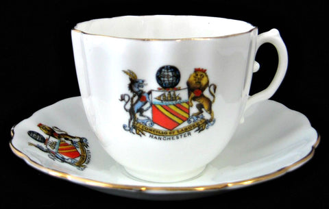 Crested China Cup And Saucer Manchester Birks Rawlins 1920s Souvenir Teacup