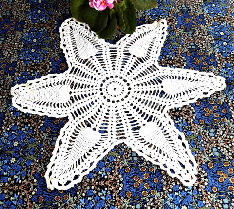 25% OFF Today! Large Pineapple Doily English Thread Crochet 6 Point Star Hand Made 1920s