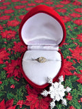 Art Deco Diamond Ring 18k Gold Filigree .52 Carat European Cut Diamond 1930s Heart Box
