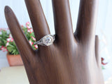 Art Deco Diamond Ring 18k Gold Filigree .52 Carat European Cut Diamond 1930s Heart Box