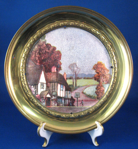 Brass Plaque Timbered English Village Pub Vintage 1930s Wall Art England