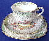 Royal Stafford Art Deco Teacup Trio Hand Colored on Transfer Foliage 1930s