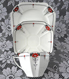 Shelley Daisy Teacup Trio Red Enamel Queen Anne Paneled Art Deco 1920s Teatime