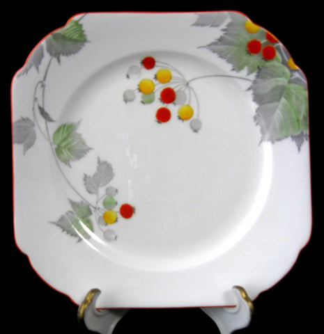 Shelley Art Deco Bread Plate Regent Berries Orange Trim 1930s Hand Colored