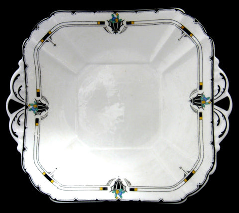 Shelley Art Deco Cake Plate England Enamel Fruit Leaves Queen Anne Shape 1930s