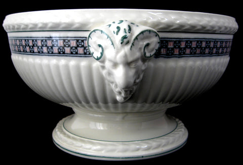 Wedgwood Bowl Trentham Art Deco Rams Heads Checkers 1930s Vegetable Cream Ware