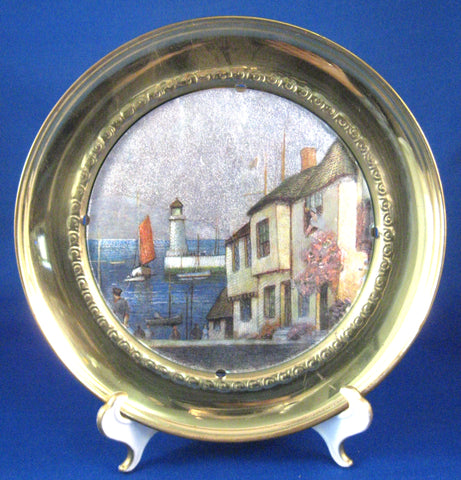 Brass Plaque Metallic Vintage 1930s English Coastal Village Wall Art England