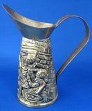 English Pitcher Brass Pub Jug Repousse Playing Cards 1950s Decor