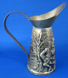 English Pitcher Brass Pub Jug Repousse Playing Cards 1950s Decor