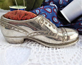 Pincushion Oxford Shoe Silver Plate Sewing Figural Figural Brogue 1930s Sewing