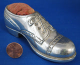 Pincushion Oxford Shoe Silver Plate Sewing Figural Figural Brogue 1930s Sewing