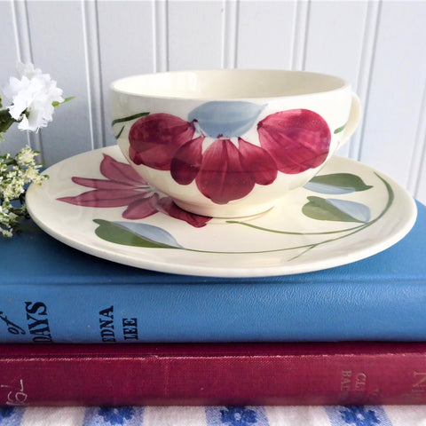 Cup And Saucer Blue Ridge Poinsettia Teacup 1940s Colonial Shape Holiday