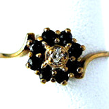 Estate Ring Diamond Sapphires English Size 6 Ring Cluster Halo 9kt Gold 1940s