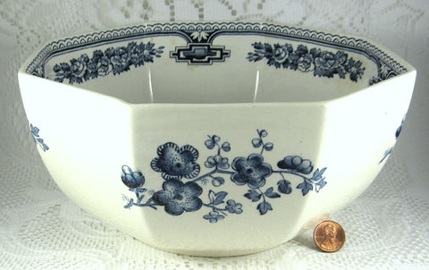 Masons Blue Transferware Manchu Bowl 8.5 Octagonal 1940s Ironstone Blue And White