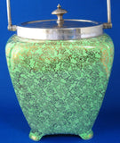 English Brama Gold Green Chintz Biscuit Barrel 1940s Cookie Jar Floral Midwinter