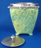 English Brama Gold Green Chintz Biscuit Barrel 1940s Cookie Jar Floral Midwinter