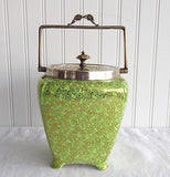 English Brama Gold Green Chintz Biscuit Barrel 1940s Cookie Jar Floral Midwinter