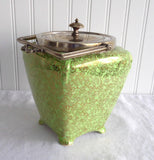 English Brama Gold Green Chintz Biscuit Barrel 1940s Cookie Jar Floral Midwinter