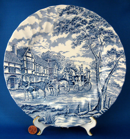 Myott Royal Mail Blue Transferware Dinner Plate 1940s Ironstone Coaching Scene