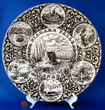 Niagara Falls Canada Brown Transferware Souvenir Plate 10 Inches Wood 1940s