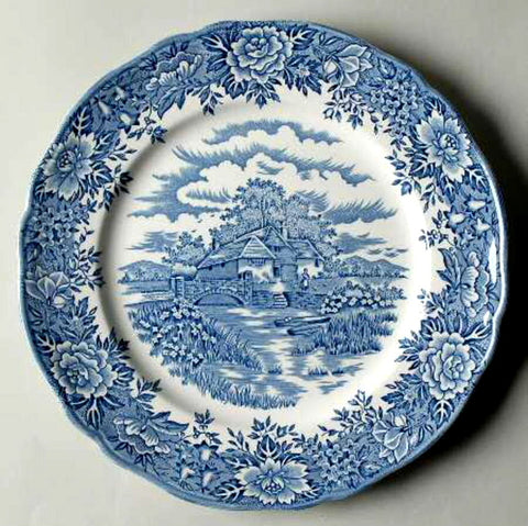English Village Blue Transferware Plate Ironstone 10 Inch Dinner Salem UK