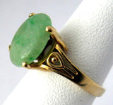 Ring 14k Gold Apple Green Jade Natural 3 Carats 1970s Oval Chinese Jadeite