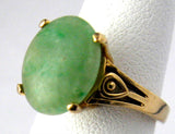 Ring 14k Gold Apple Green Jade Natural 3 Carats 1970s Oval Chinese Jadeite