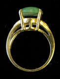 Ring 14k Gold Apple Green Jade Natural 3 Carats 1970s Oval Chinese Jadeite