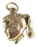 Ponytail Girl 14kt Solid Gold Charm Pendant USA 2.3 Grams 1950s 14k Little Girl Profile