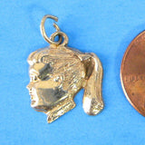Ponytail Girl 14kt Solid Gold Charm Pendant USA 2.3 Grams 1950s 14k Little Girl Profile