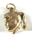 Ponytail Girl 14kt Solid Gold Charm Pendant USA 2.3 Grams 1950s 14k Little Girl Profile
