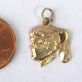 Ponytail Girl 14kt Solid Gold Charm Pendant USA 2.3 Grams 1950s 14k Little Girl Profile