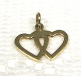 Charm 14kt Gold Hearts Love Token Solid 1950s Vintage Entwined Hearts Pendant