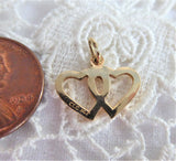 Charm 14kt Gold Hearts Love Token Solid 1950s Vintage Entwined Hearts Pendant