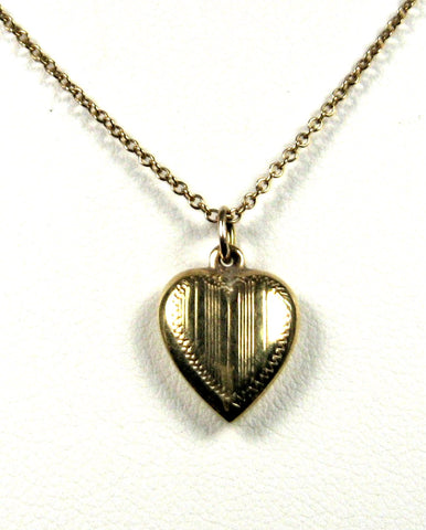 Engraved Puffy Heart 14kt Gold Pendant Necklace Small 1950s Heart Valentine