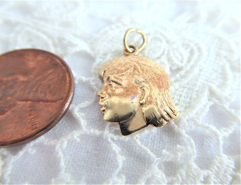 Little Girl 14kt Solid Gold Charm Pendant USA 1.7 Grams 1950s Girl's Profile Pendant